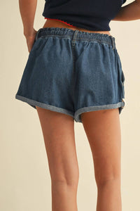Klesis - Folded Denim Shorts With Side Contrast Tape