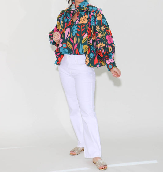 Karlie - Retro Garden Ruffle V-neck Top