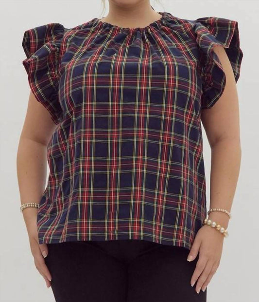 Entro - Plaid Short Sleeve Top - Plus
