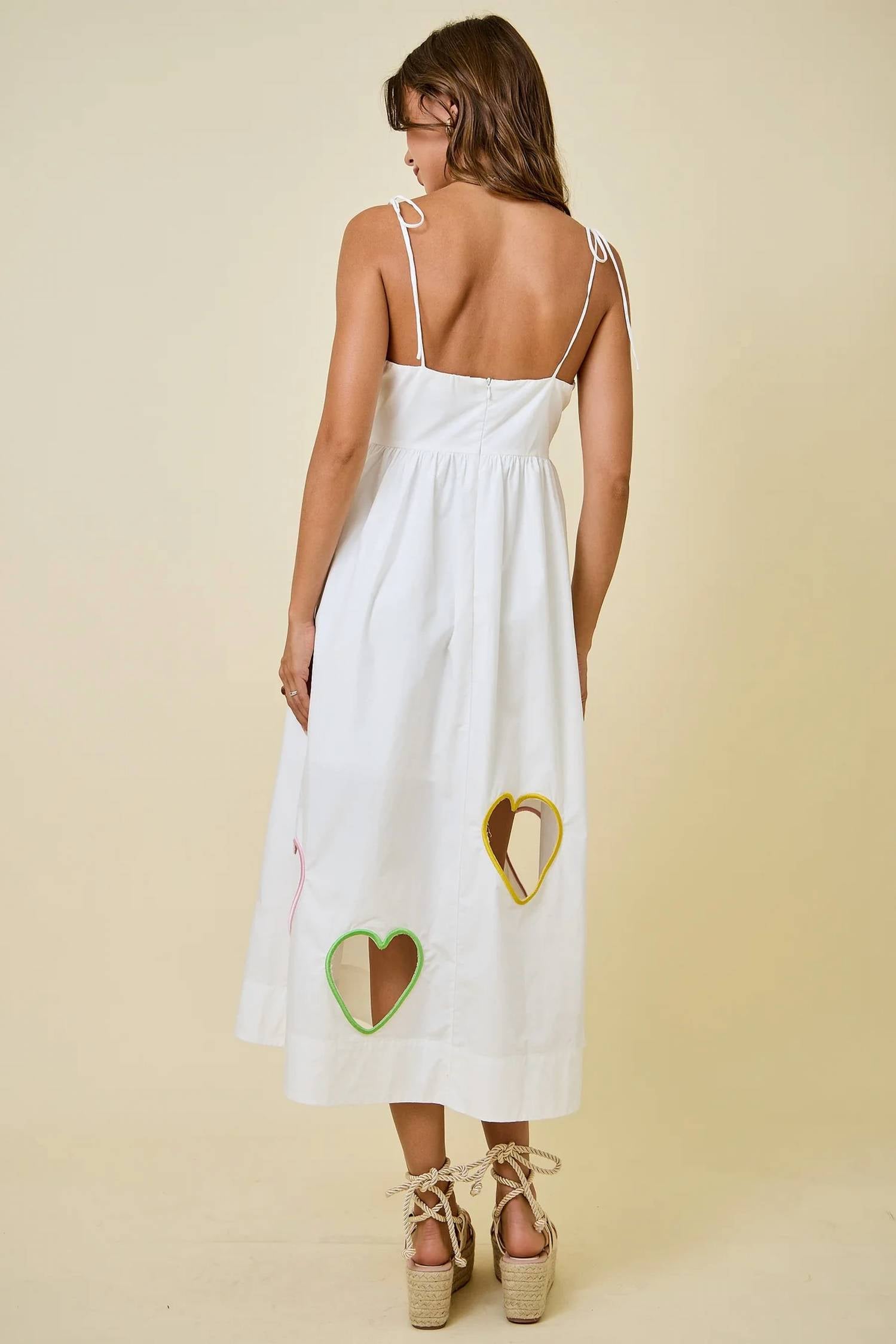 Day + Moon - Embroidered Hearts Cut Out Midi Dress