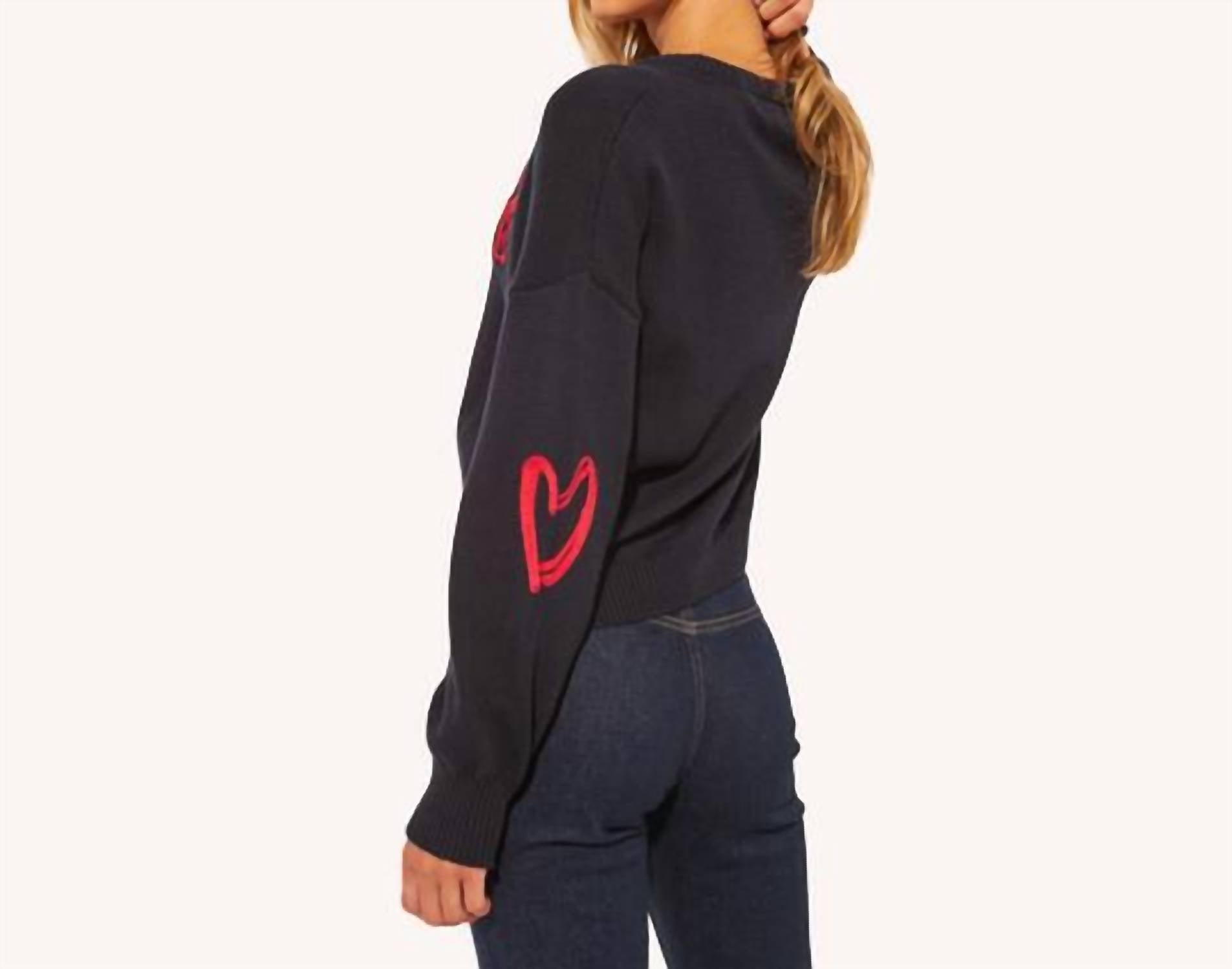 JOHN + JENN Embroidered Love Crewneck Sweater in navy - women's sweater - alternate view