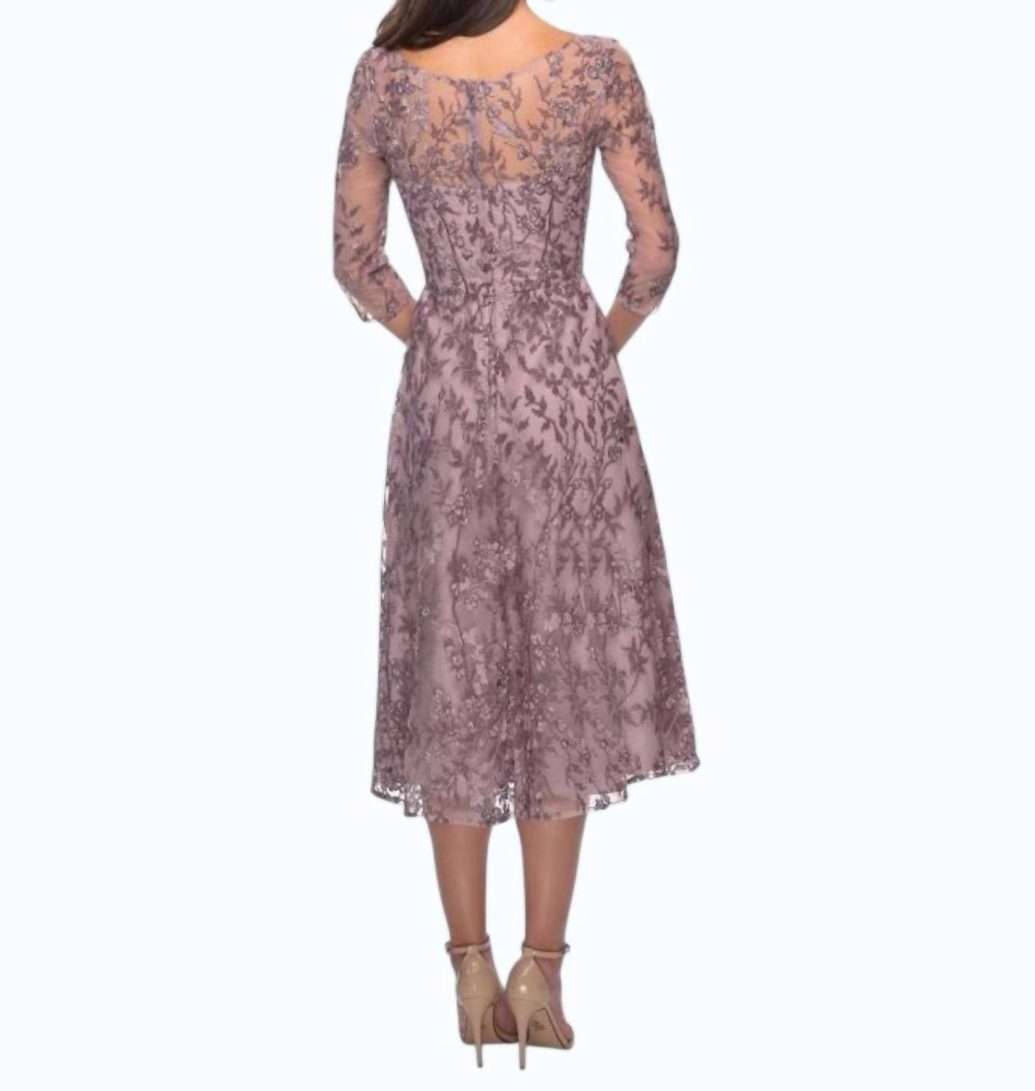 La Femme - Embroidered Floral Midi Dress