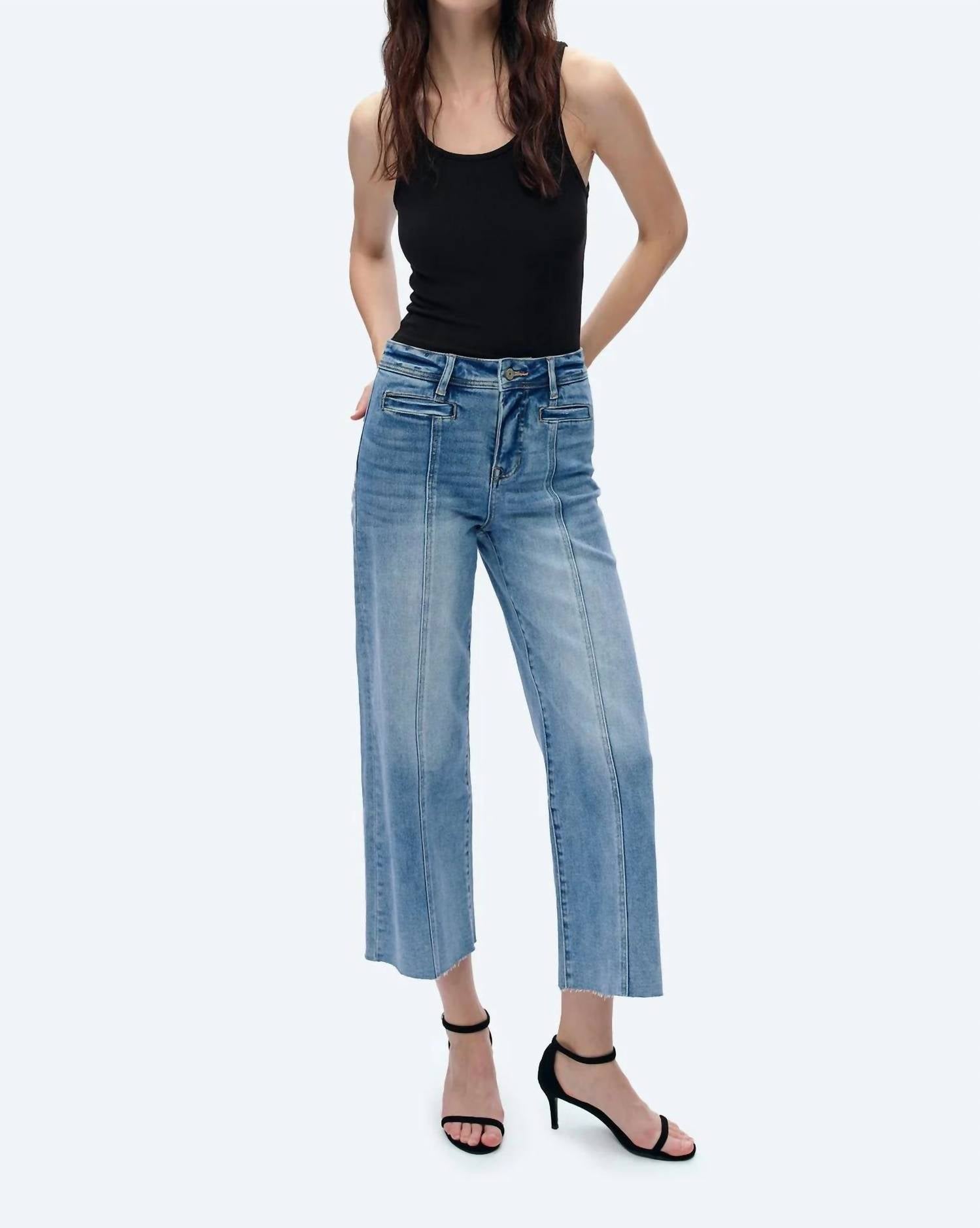 Bayeas - Linda High Waisted Wide Leg Ankle Jeans