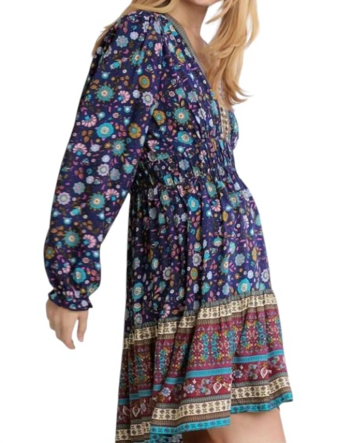 Umgee - Floral Border Print Babydoll Dress