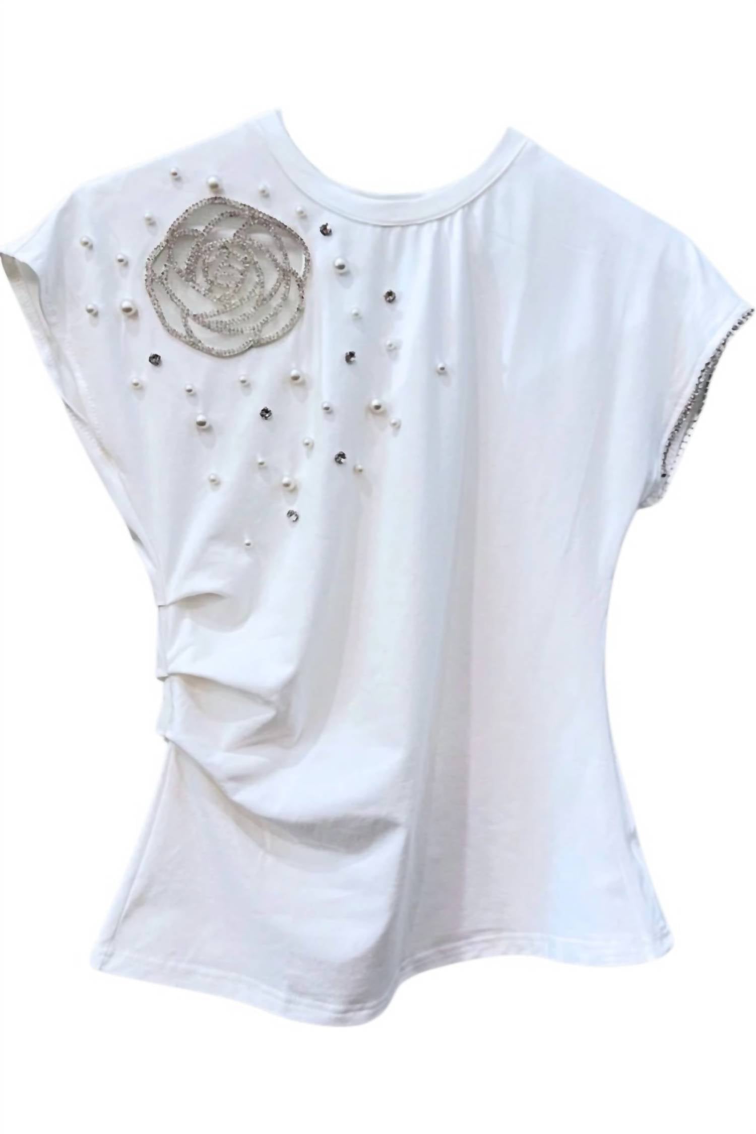 Pastel Design - Rose & Pearls Embellished Tee