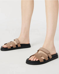 STEVE MADDEN Women's Mayven Leather Flatform Slides in mocha - women's sandal - alternate view