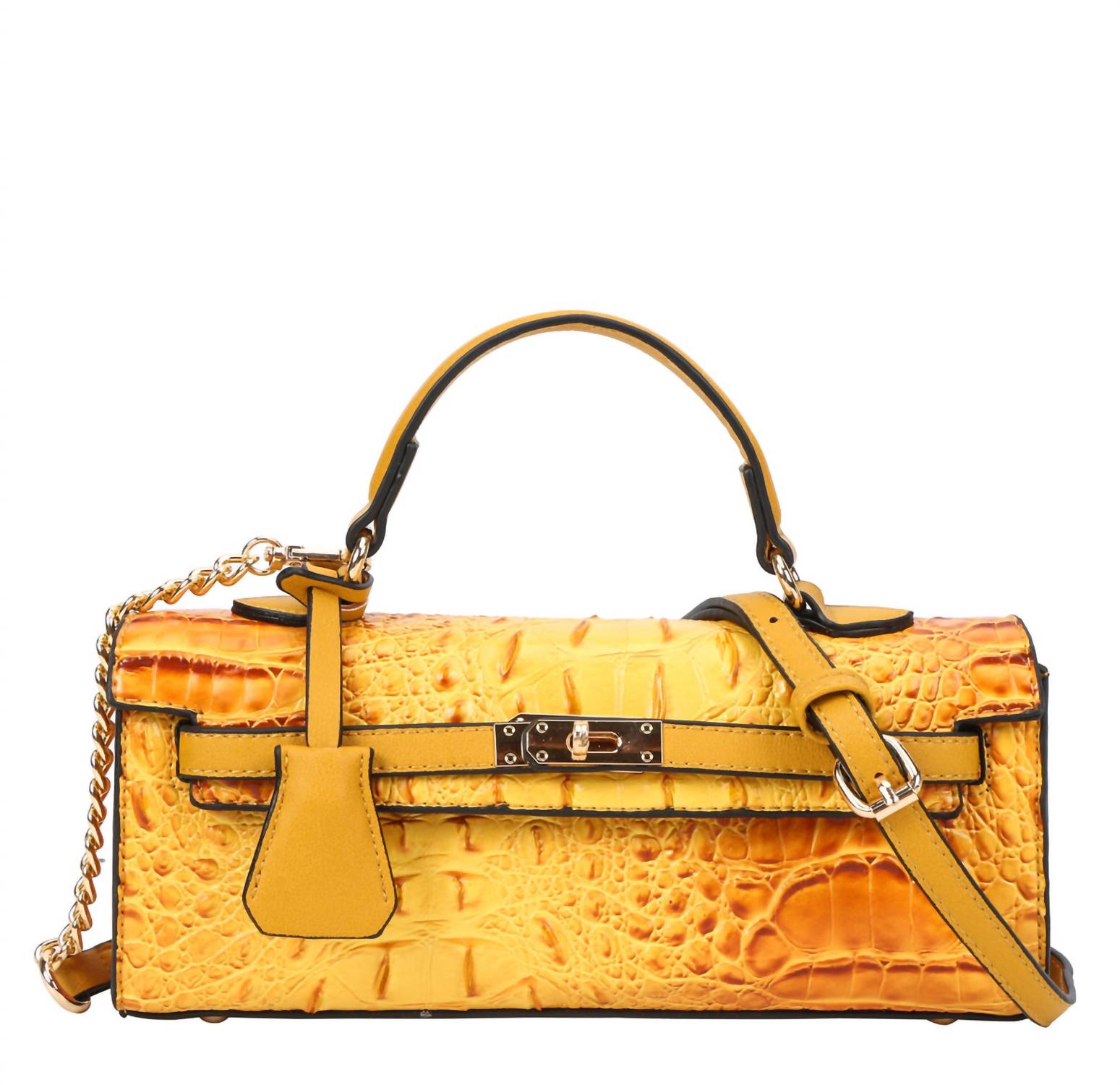 American Bee Women's Croco Boxy Satchel Bag in mustard - women's bag