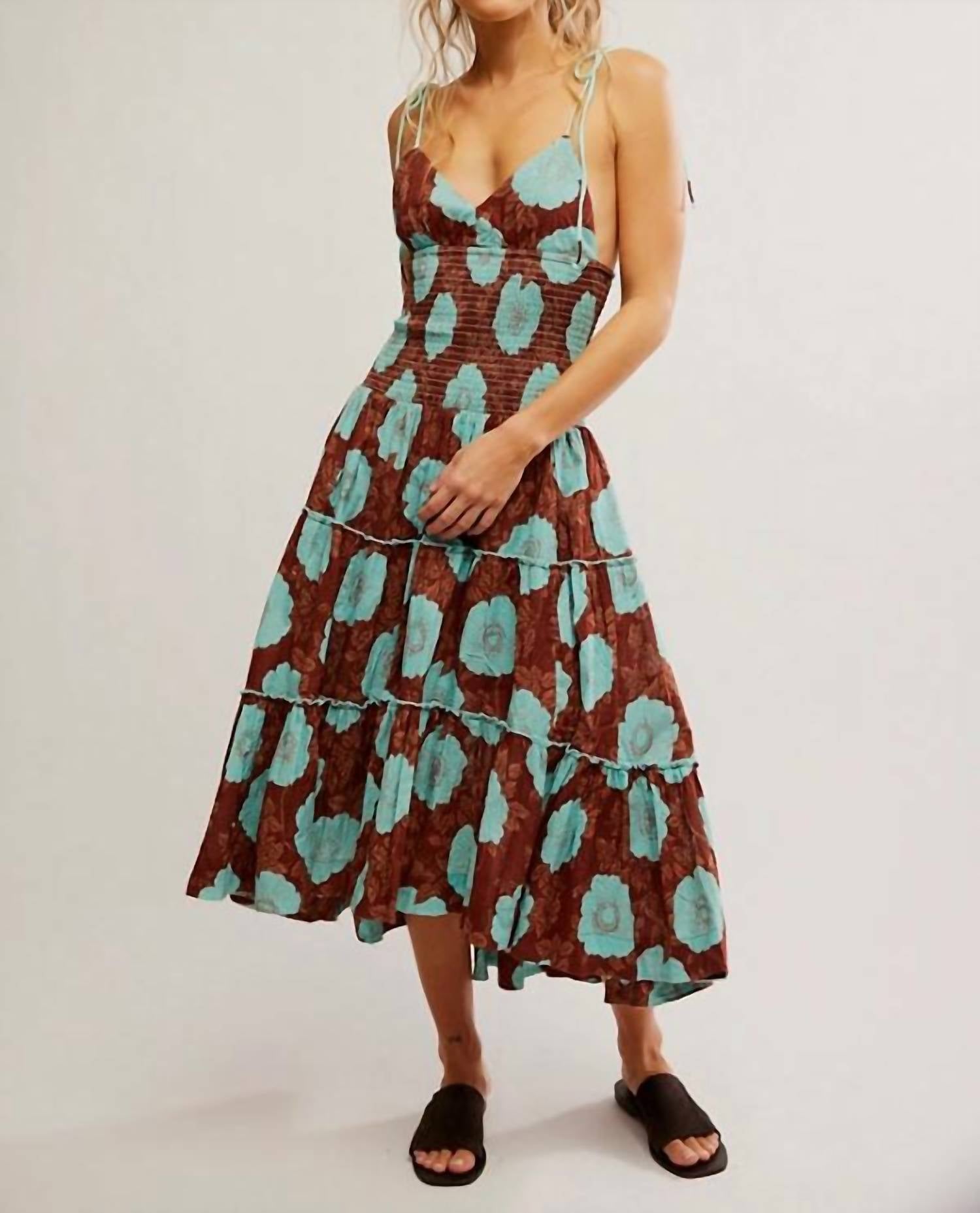 Free People Adriel Midi Dress in nutmeg combo - women's dress