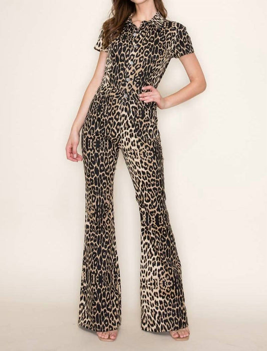 Wisteria Lane - Animal Print Denim Jumpsuit