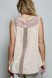Pol - Sleeveless Crochet Woven Blouse Top