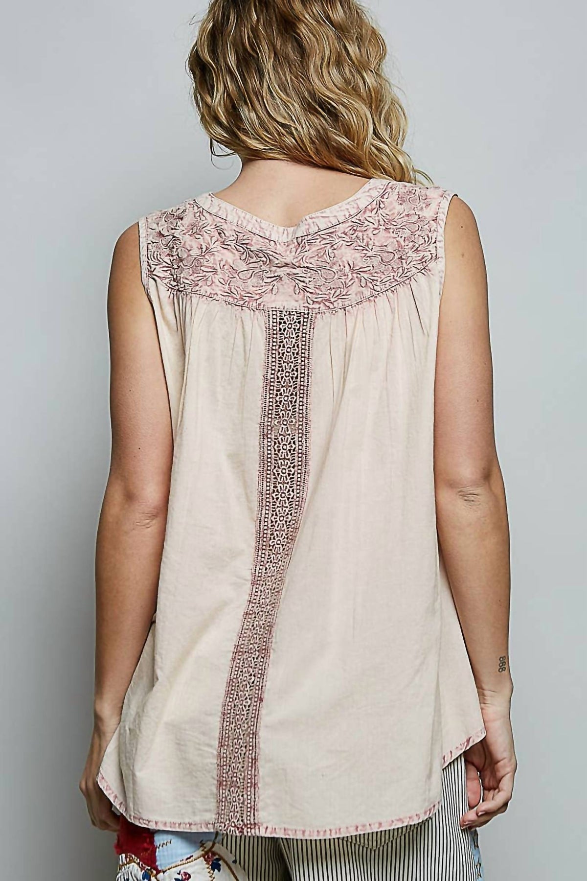 Pol - Sleeveless Crochet Woven Blouse Top