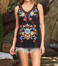 Paparazzi - Woven Embroidered Empire Waist Tank Top