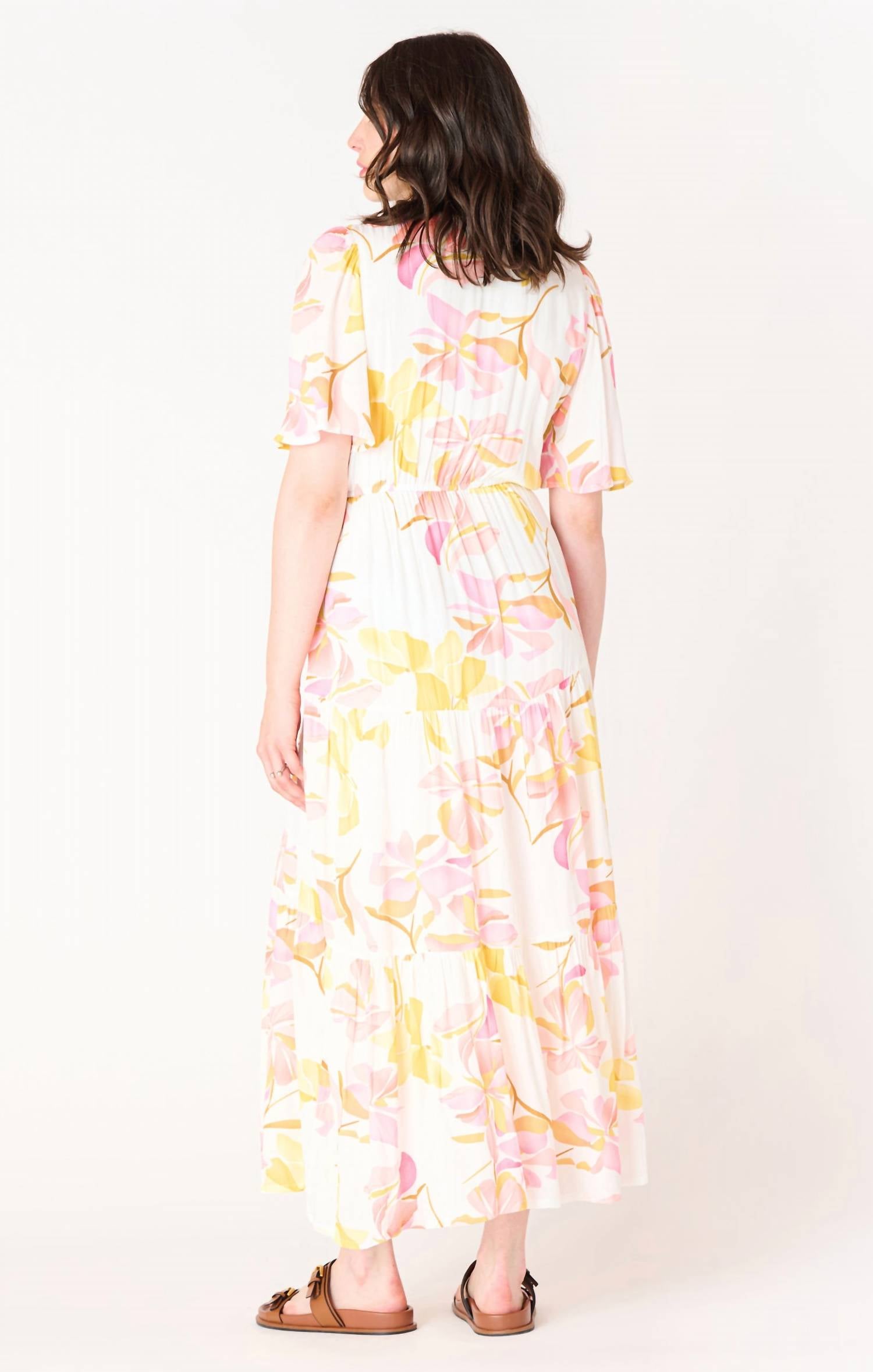 Dex - Summer Floral Flutter Sleeve Tiered Maxi Dress