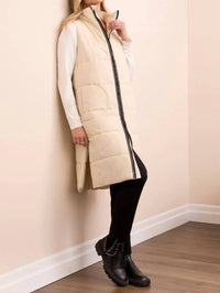 TRIBAL Denver Long Quilted Vest in beige - women's jacket - alternate view