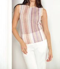 ZERO DEGREES CELSIUS Sleeveless Lace Top in taupe multi - women's t-shirt