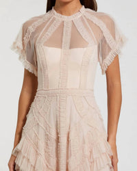 Mac Duggal - Flutter Sleeve Micro Ruffle Midi Dress