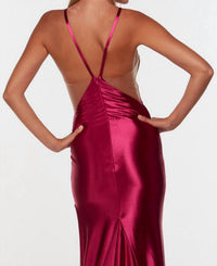 ALYCE PARIS Splendid Halter Neck High Slit Evening Dress in cranberry - women's dress - alternate view