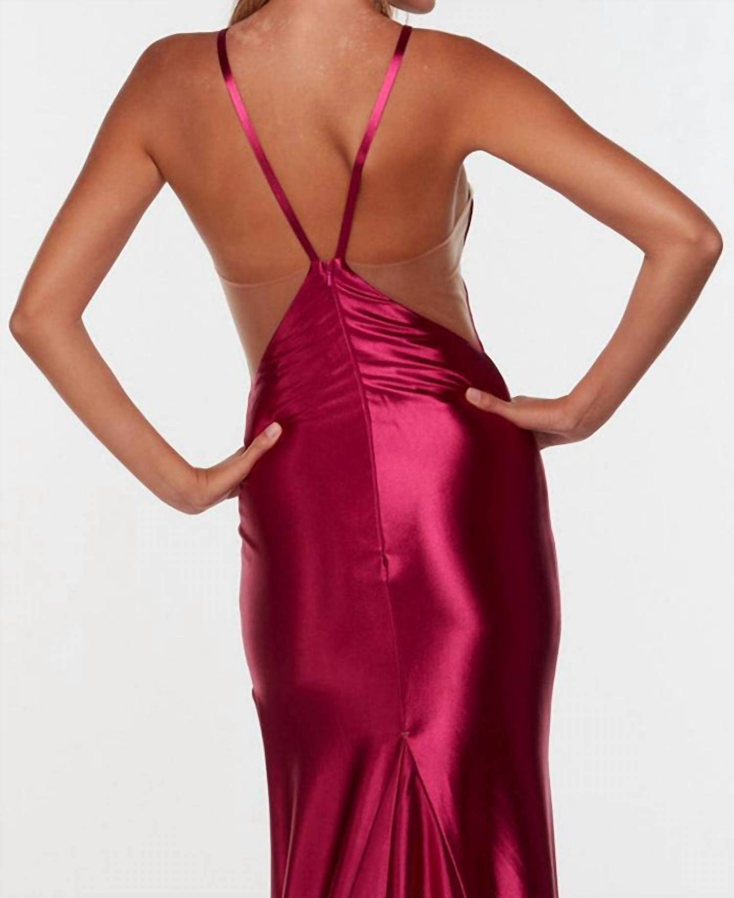 ALYCE PARIS Splendid Halter Neck High Slit Evening Dress in cranberry - women's dress - alternate view