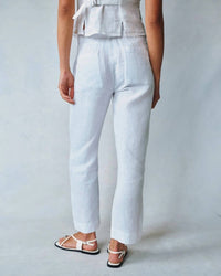Bella Dahl Luxe Linen Pleated Wide Leg Ankle Pant in white - women's pants - detail view