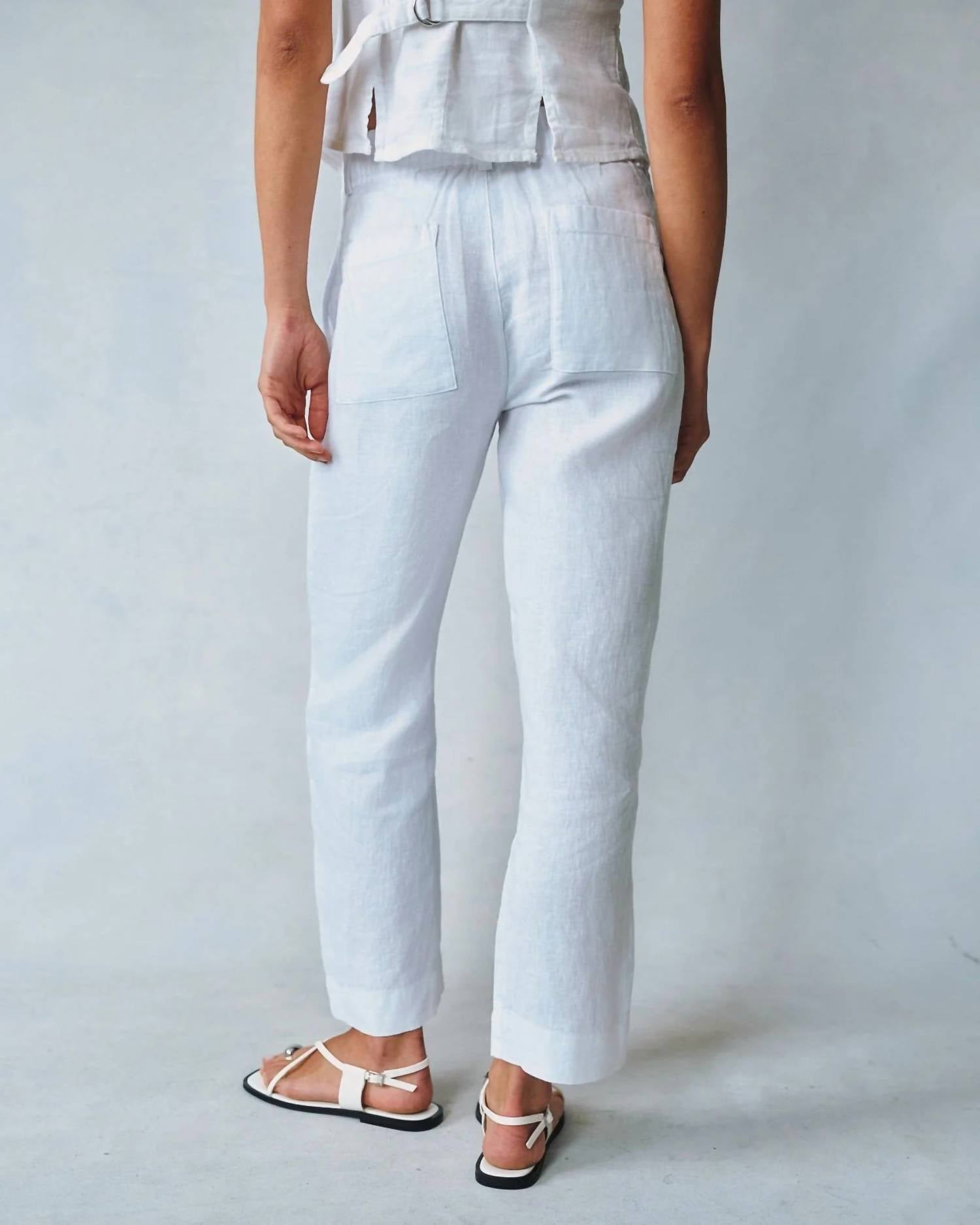 Bella Dahl Luxe Linen Pleated Wide Leg Ankle Pant in white - women's pants - detail view