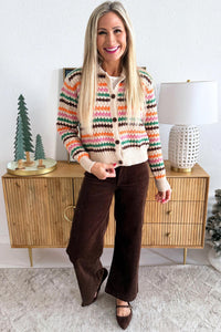 PINCH Collared Button Up Stripe Long Sleeve Sweater in oatmeal multi - women's sweater