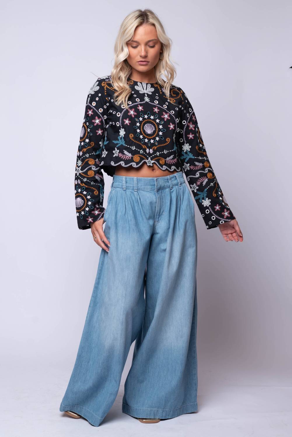 Cleobella Leela Embroidered Top in black multi - women's blouse