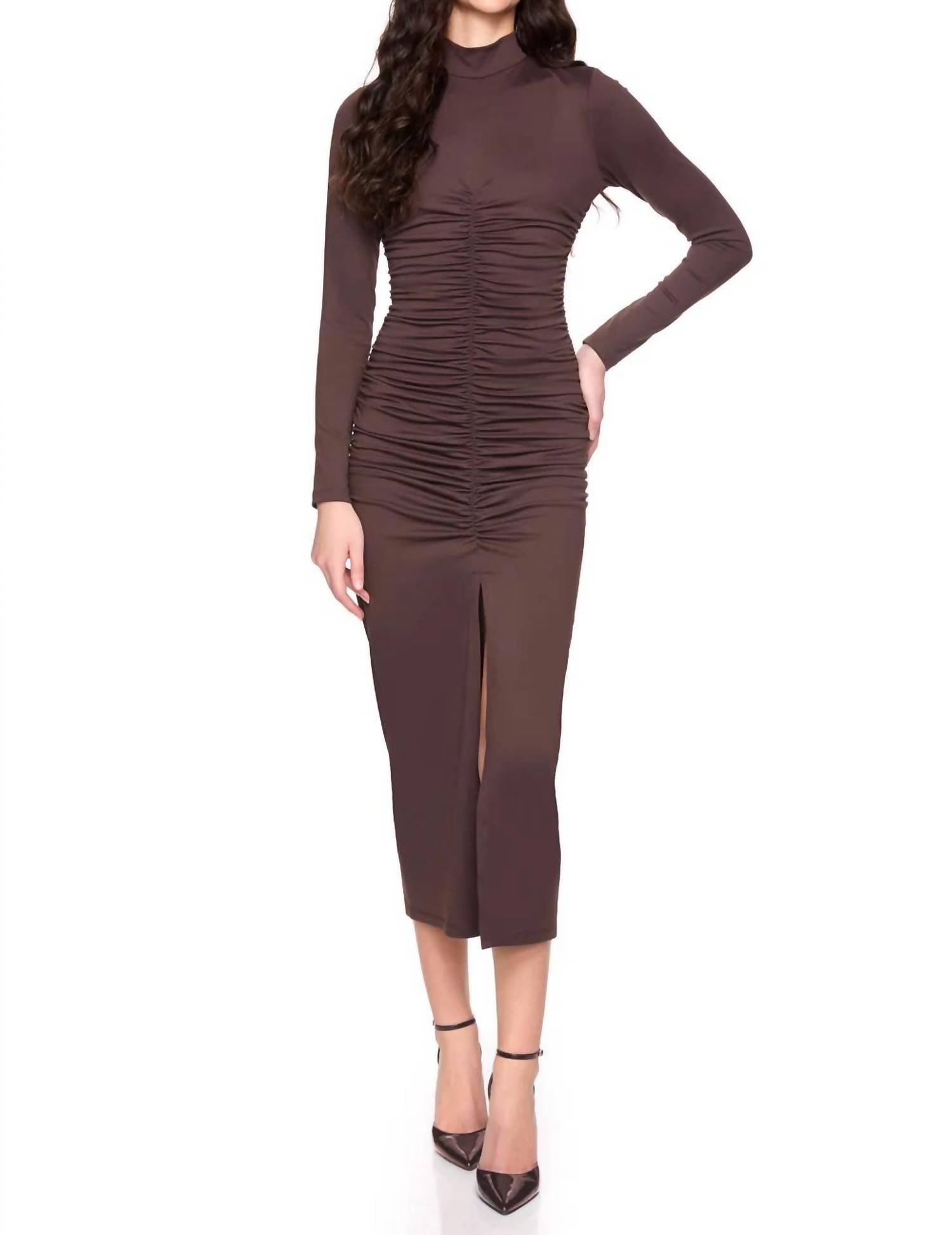 Susana Monaco - Mockneck Gathered Front Long Sleeve Dress