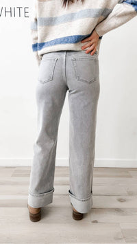 Flying Monkey - Mid Rise Cuffed Wide Leg Jeans