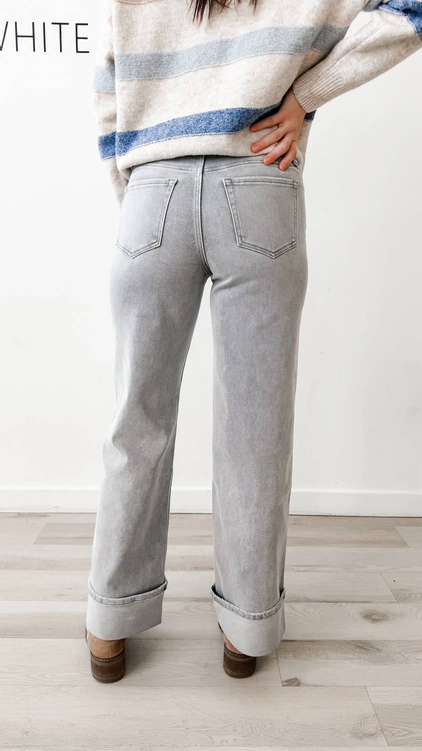 Flying Monkey - Mid Rise Cuffed Wide Leg Jeans