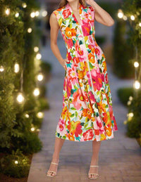 Fate - Floral Zip Front Sleeveless Midi Dress
