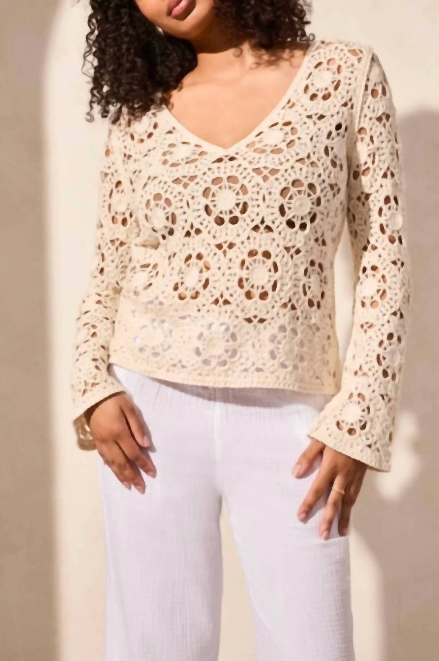Tribal - Open Fancy Crochet V-neck Sweater