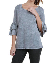 Umgee - Mineral Washed Layered Ruffled Bell Sleeve Top