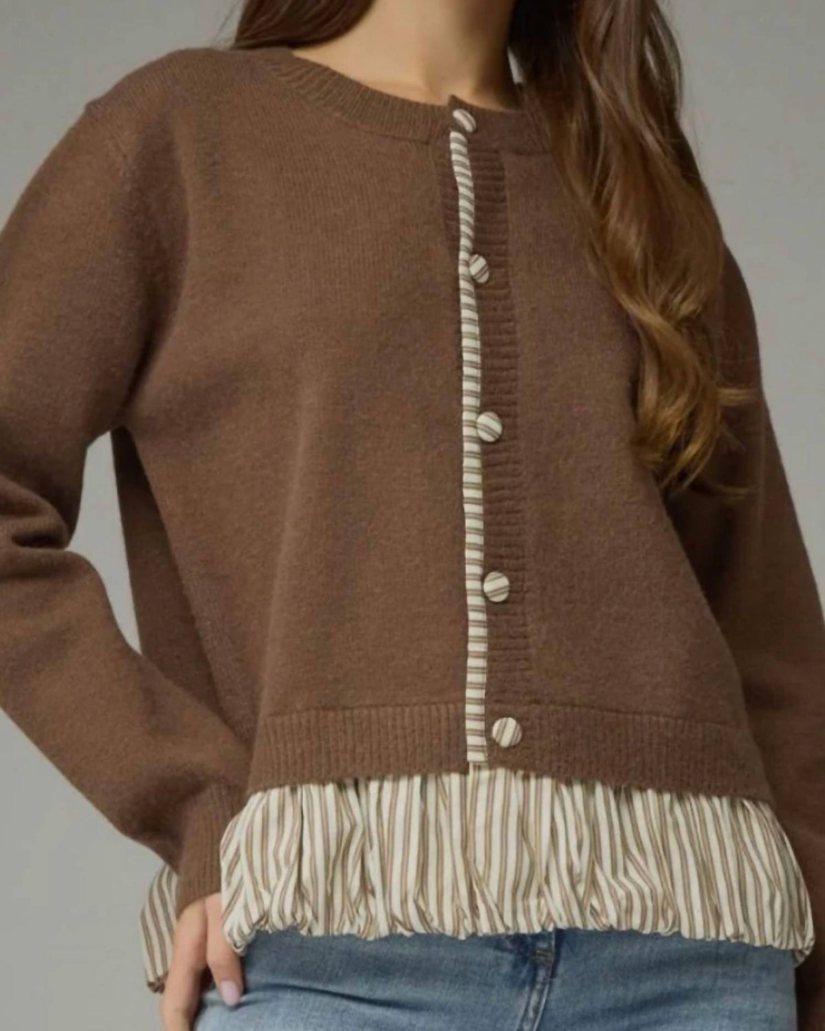 Entro - Cider Striped Ruffle Trim Cardigan