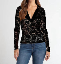 Red Haute - Deep V Lace Shirt