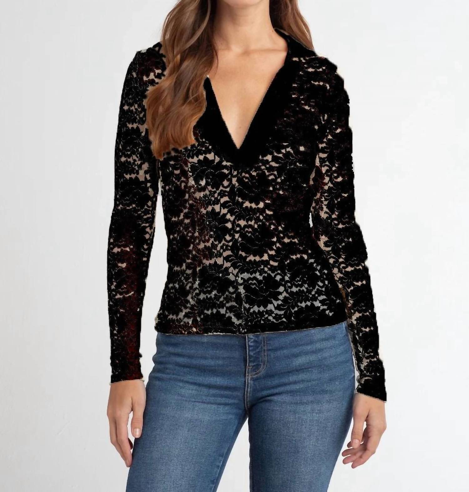 Red Haute - Deep V Lace Shirt