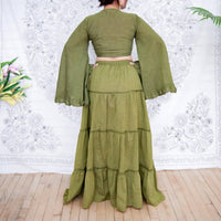 Karma Nepal Crafts - Flowy Cotton Tiered Skirt And Ruffle Sleeve Top Set