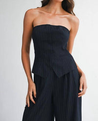 Mable - Pin Stripe Tube Top And Pants Set