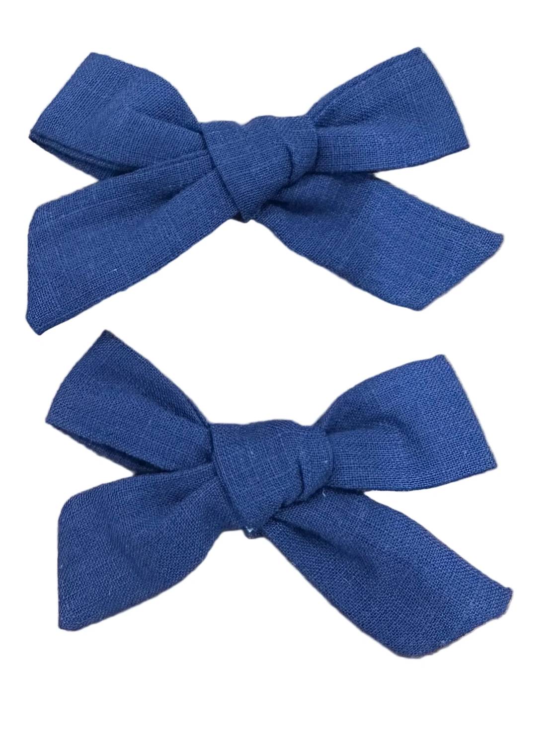 Twinkled Twig - Kids Linen Hair Bows - 2 Piece