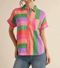 Jodifl - Women's Striped Button Up Top