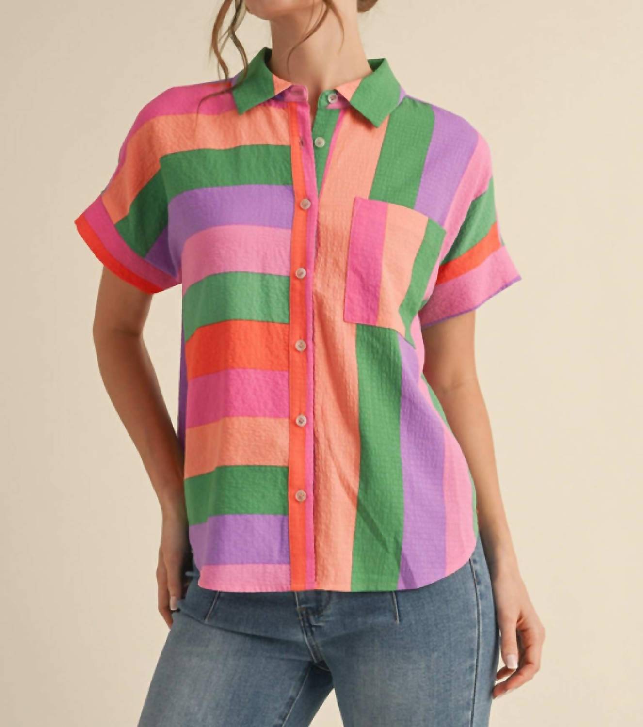 Jodifl - Women's Striped Button Up Top