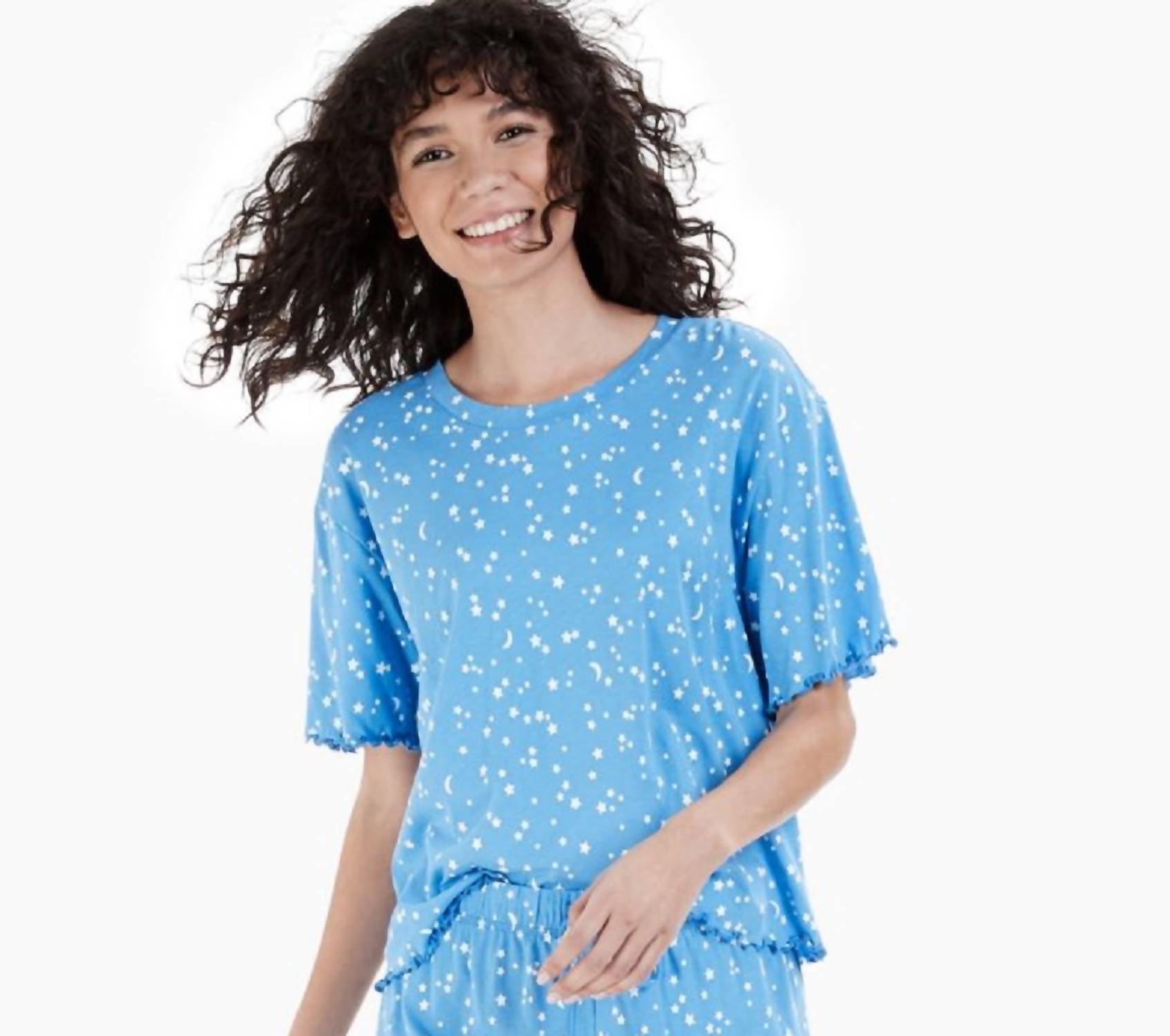 Jenni By Jennifer Moore - Lettuce-edge Printed Pajama Top