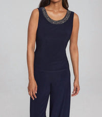 Joseph Ribkoff Embellished Tank With Chiffon Cardigan in navy - women's tank top