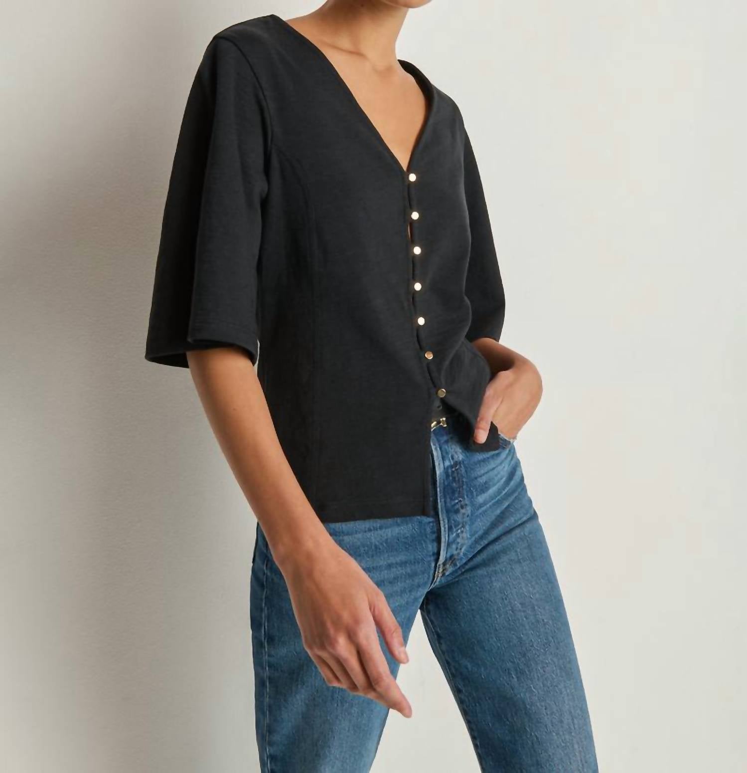 Nation LTD Gisela Half Sleeve Top in jet black 1 - women's blouse - detail view