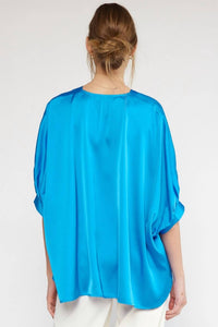 Entro - Satin V-neck Placket Blouse - Plus