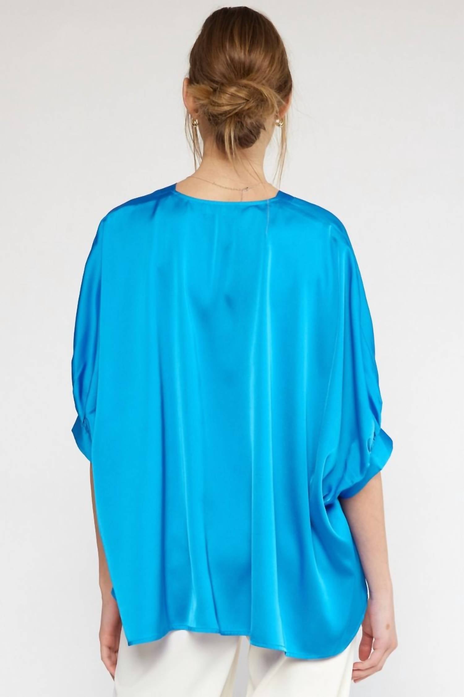 Entro - Satin V-neck Placket Blouse - Plus