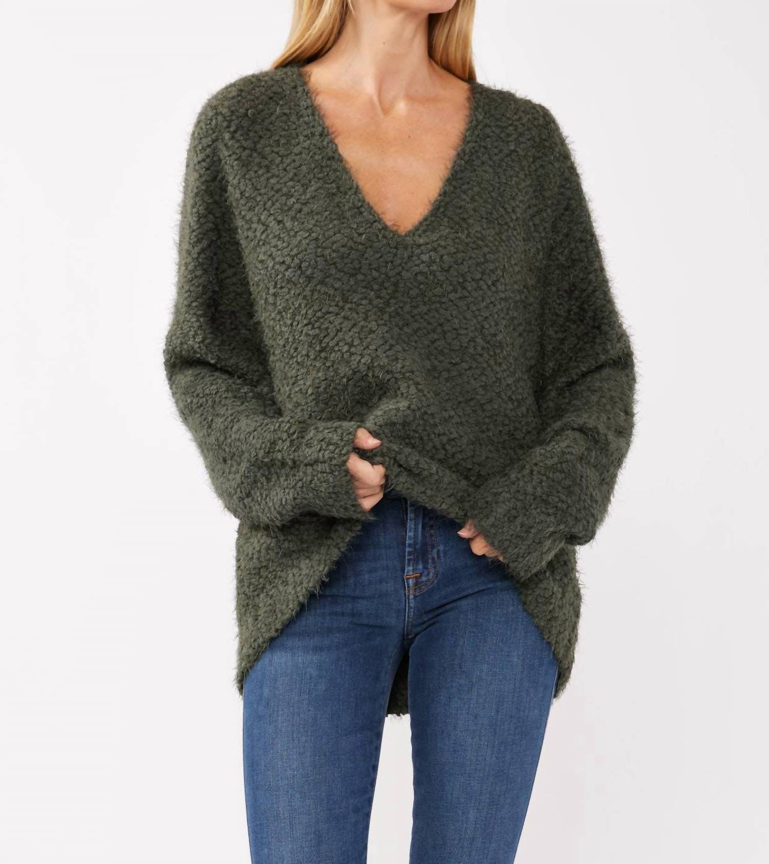 Lovestitch - Hi-low Fuzzy Pullover Sweater