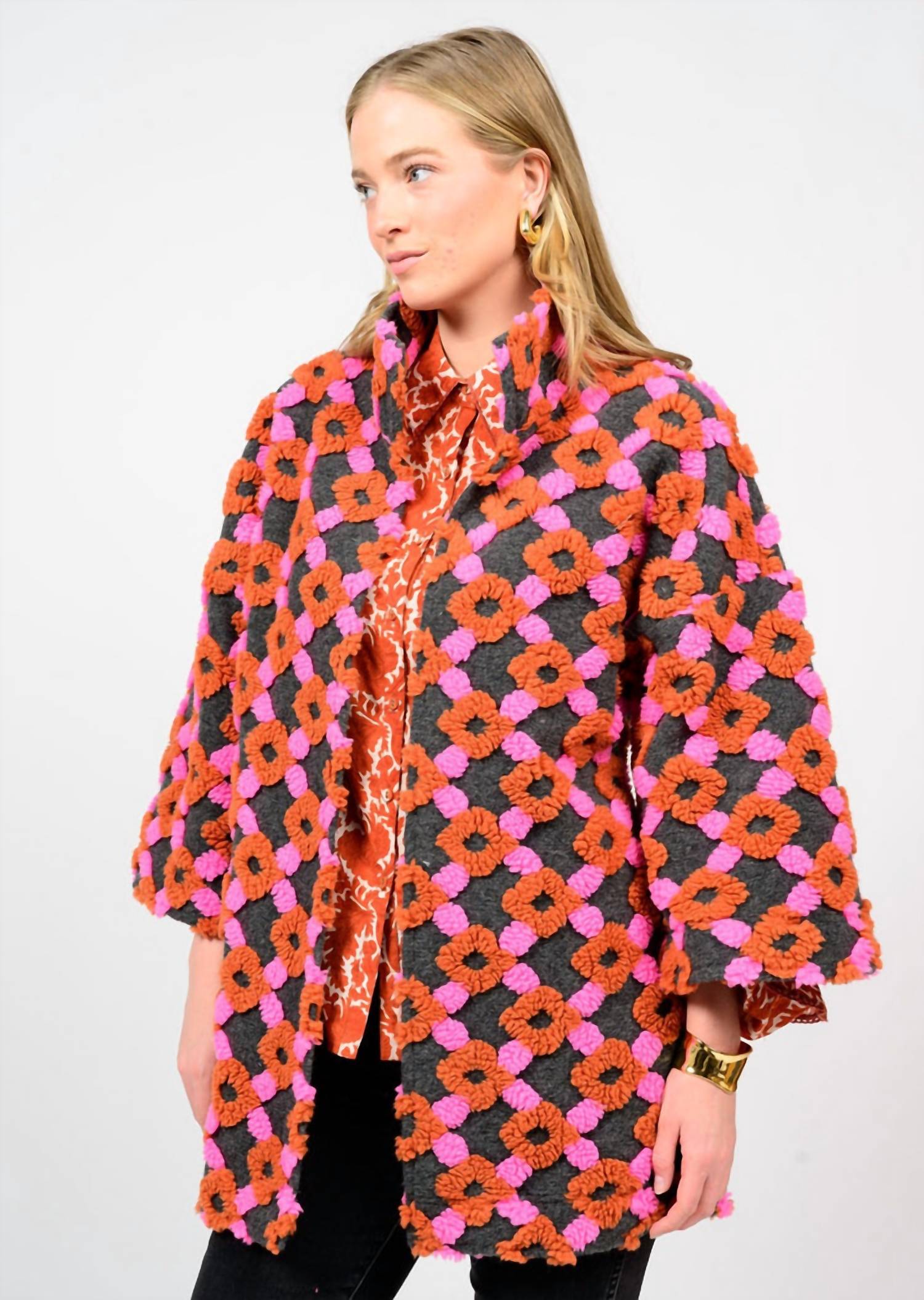 Ivy Jane Puff Pattern Jacket in charcoal pink - women's jacket - alternate view