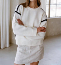 a.ren Crewneck Sweater With Side Stitching in white black - women's sweater