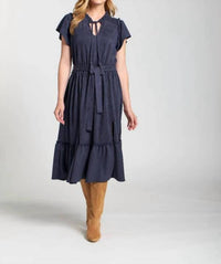 Apny - Vegan Suede Short Sleeve Dress With Smocked Sleeves