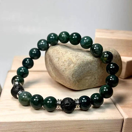 Faire - Moss Agate & Lava Gemstone Mala Bracelet
